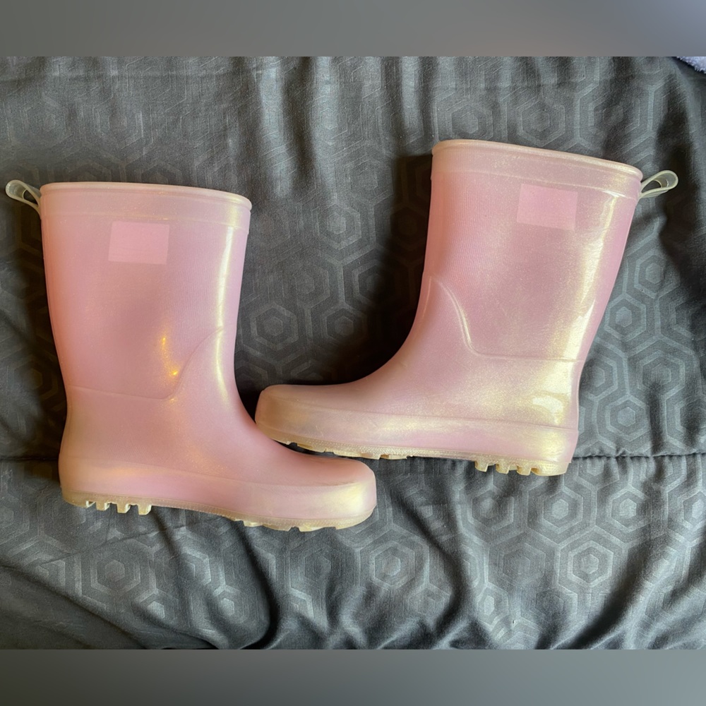 Pink translucent rain boots